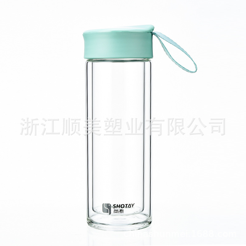 Shangtai Elegant Double-Layer Glass Clear Water Cup Fashion Men and Women Plastic Glass Cup Portable Office High Borosilicate New Product Promotion