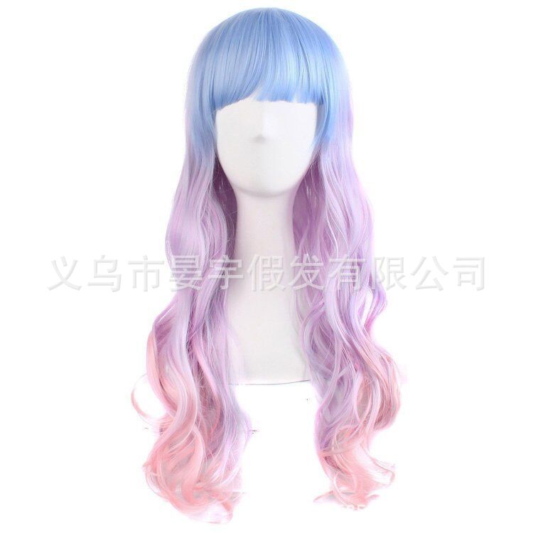 New Gradient Cosplay Anime Wig Cos Harajuku Fengcai Color Women's Long Curly Hair Head Cover Lolita