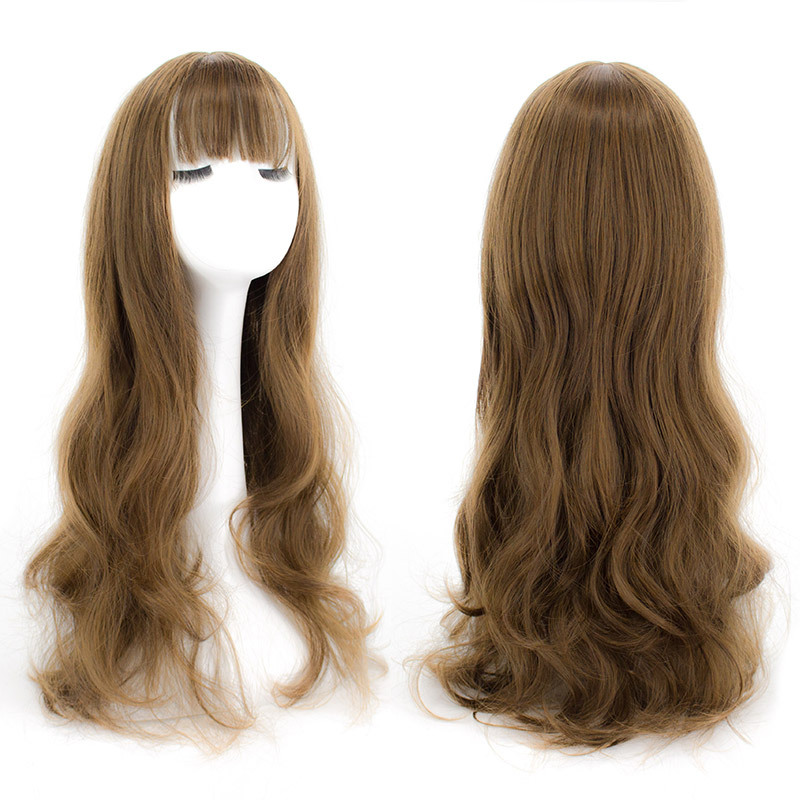 Mengfei Internet Celebrity Wig Female Long Curly Hair Big Wave Thin Air Bangs Wig Sheath Full-Head Wig Wholesale Wigs