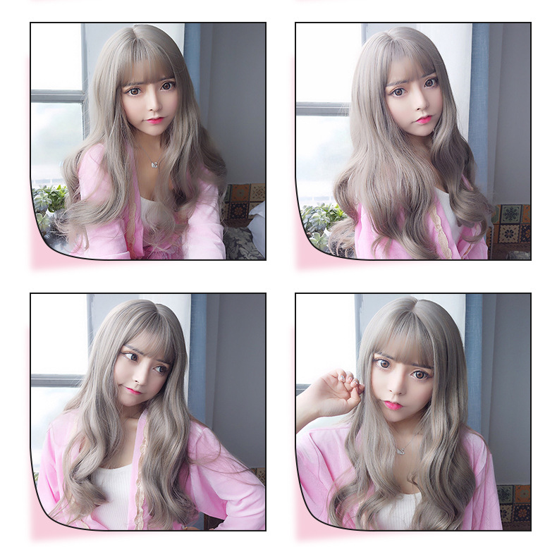 Mengfei Internet Celebrity Wig Female Long Curly Hair Big Wave Thin Air Bangs Wig Sheath Full-Head Wig Wholesale Wigs