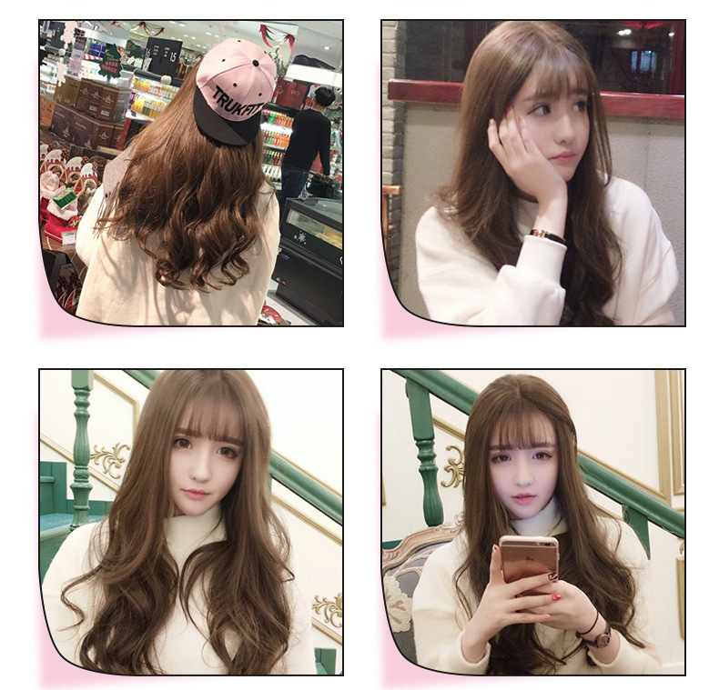 Mengfei Internet Celebrity Wig Female Long Curly Hair Big Wave Thin Air Bangs Wig Sheath Full-Head Wig Wholesale Wigs