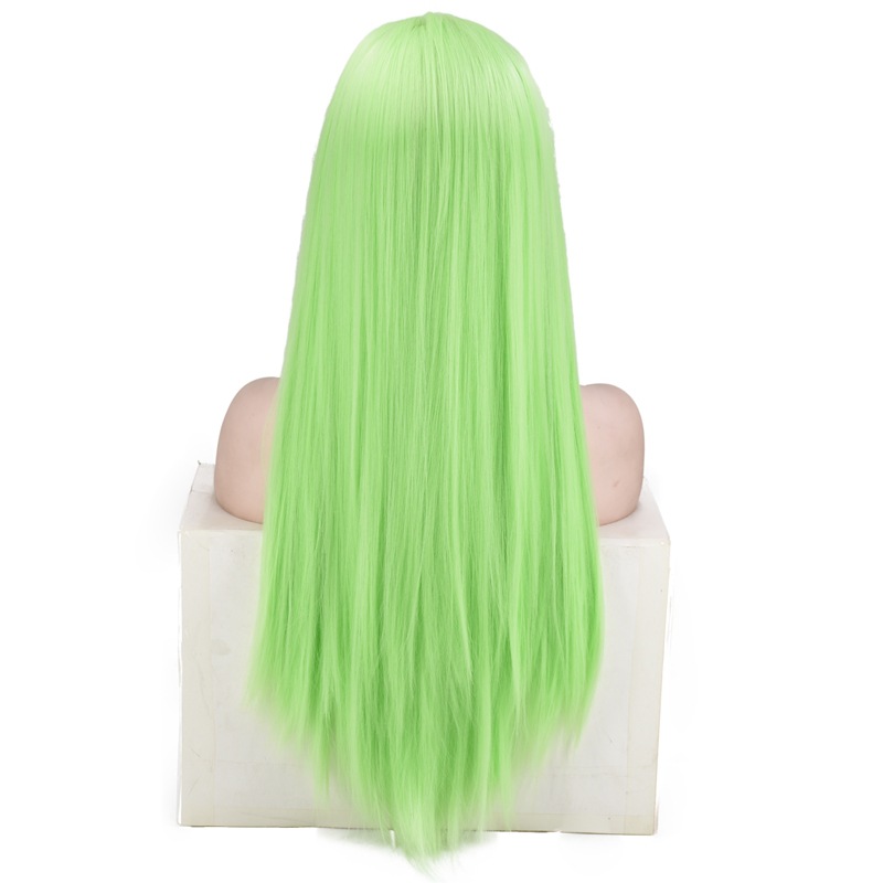 European and American Popular Women&#039;s Shawl Long Straight Hair Front Lace Chemical Fiber High-Temperature Fiber Half Hand Crocheting Green Long Straight Hair Wig
