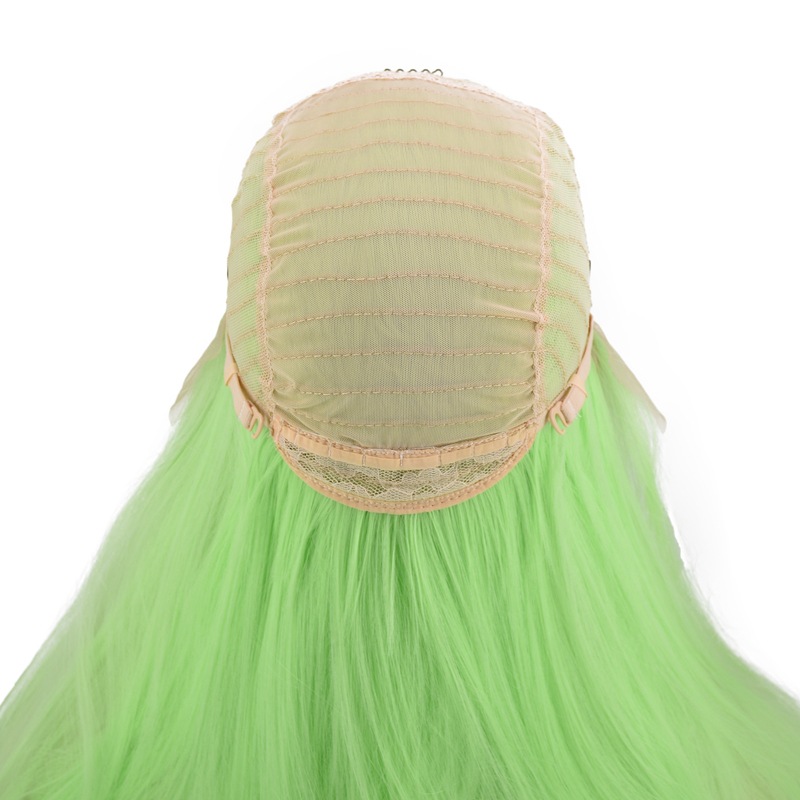 European and American Popular Women's Shawl Long Straight Hair Front Lace Chemical Fiber High-Temperature Fiber Half Hand Crocheting Green Long Straight Hair Wig