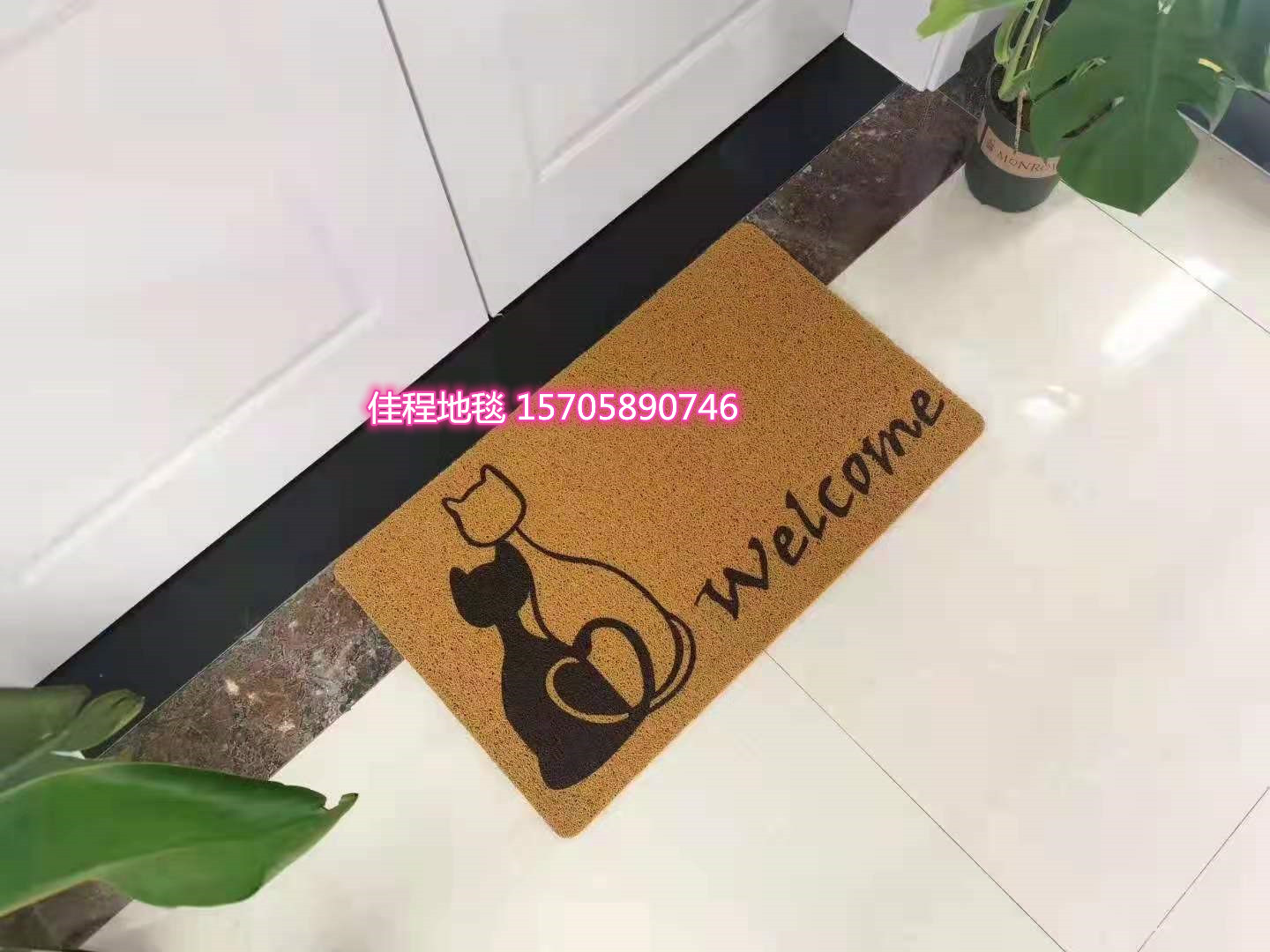 New Home Floor Mat PVC Spray Printing Floor Mat Brushed Non-Slip Mat Non-Slip Doormat Foot Mat Brown Welcome Floor Mat