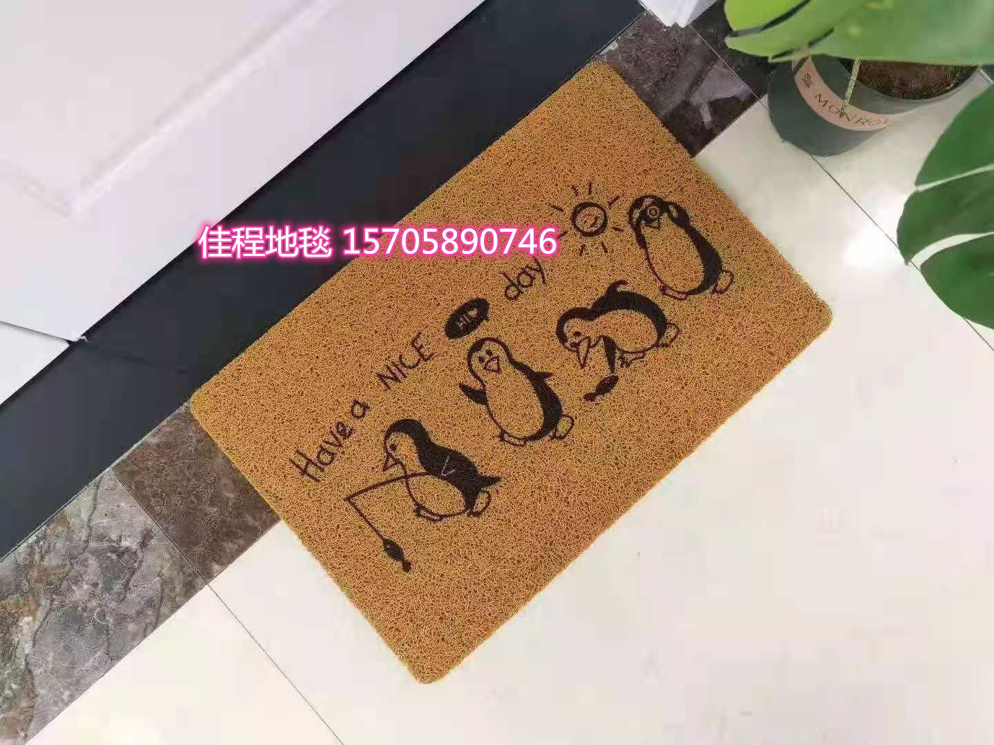 New Home Floor Mat PVC Spray Printing Floor Mat Brushed Non-Slip Mat Non-Slip Doormat Foot Mat Brown Welcome Floor Mat