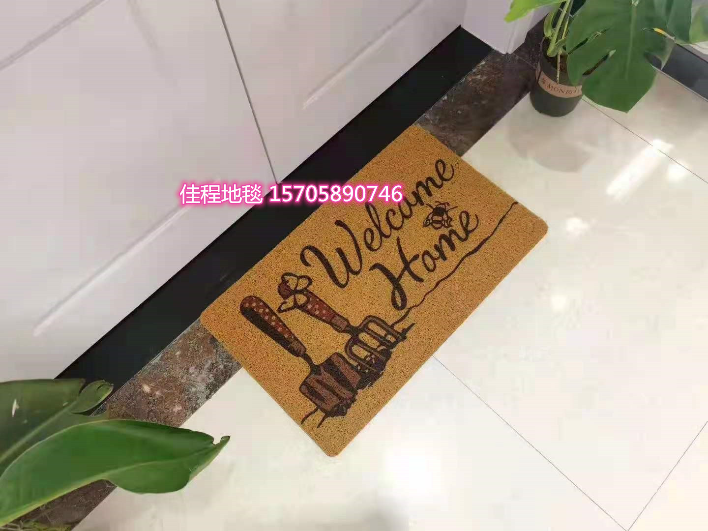New Home Floor Mat PVC Spray Printing Floor Mat Brushed Non-Slip Mat Non-Slip Doormat Foot Mat Brown Welcome Floor Mat
