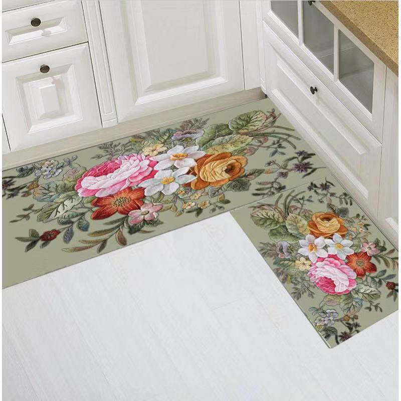 Flower Carpet Kitchen Non-Slip Mat Water-Absorbing Oil-Proof Door Mat
