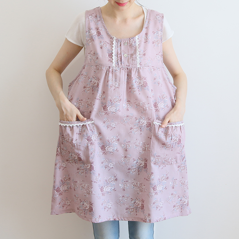 Korean Style Fashion Simple Apron Pastoral Floral Kitchen Antifouling Adult Work Clothes Overclothes Bib Sleeveless Apron