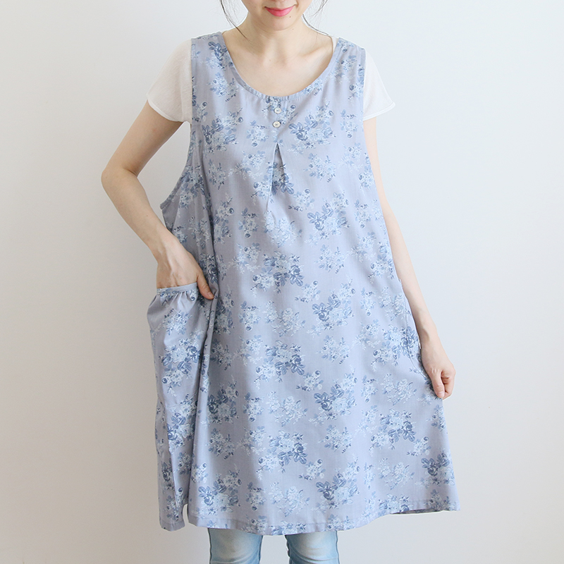 Korean Style Fashion Simple Apron Pastoral Floral Kitchen Antifouling Adult Work Clothes Overclothes Bib Sleeveless Apron