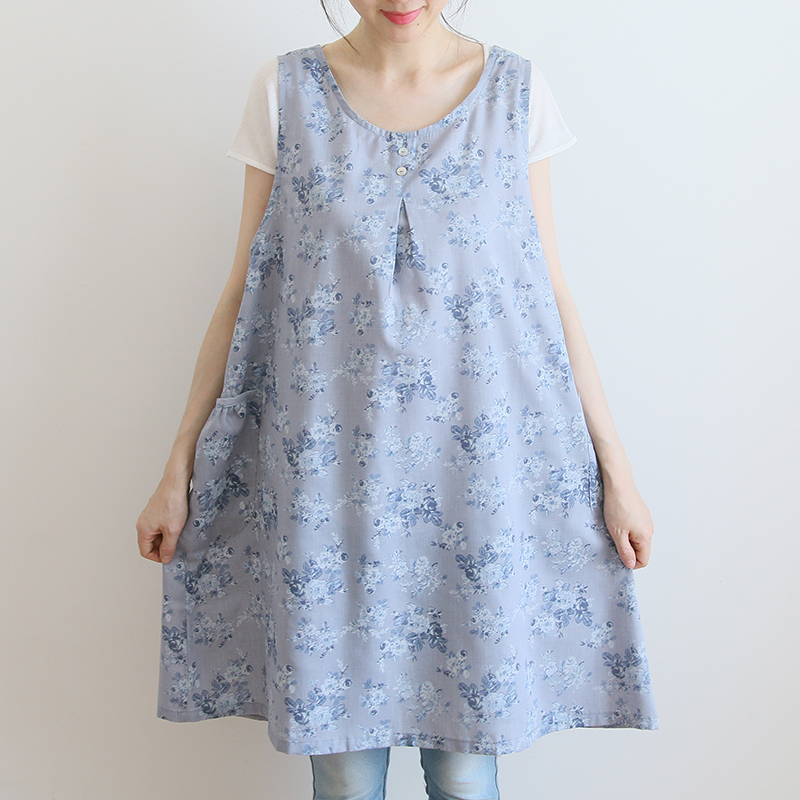 Korean Style Fashion Simple Apron Pastoral Floral Kitchen Antifouling Adult Work Clothes Overclothes Bib Sleeveless Apron