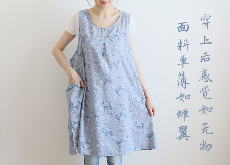 Korean Style Fashion Simple Apron Pastoral Floral Kitchen Antifouling Adult Work Clothes Overclothes Bib Sleeveless Apron