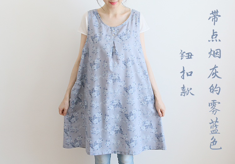 Korean Style Fashion Simple Apron Pastoral Floral Kitchen Antifouling Adult Work Clothes Overclothes Bib Sleeveless Apron