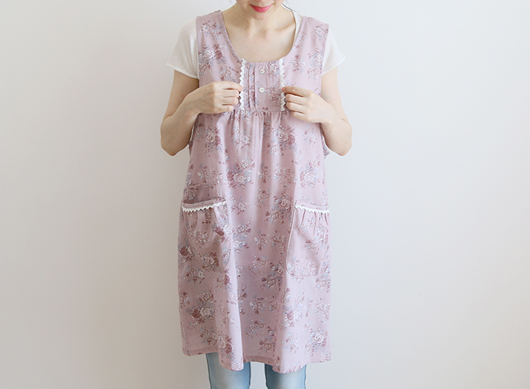 Korean Style Fashion Simple Apron Pastoral Floral Kitchen Antifouling Adult Work Clothes Overclothes Bib Sleeveless Apron