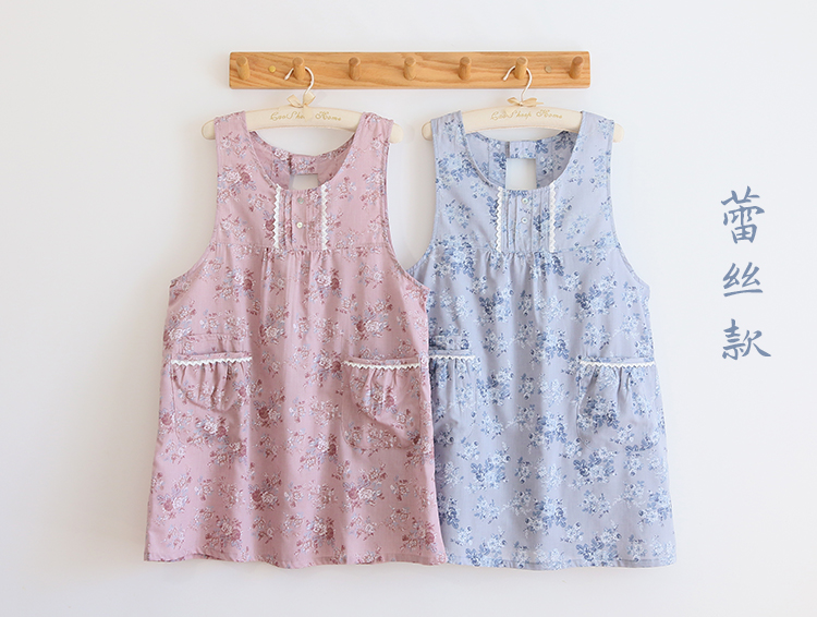 Korean Style Fashion Simple Apron Pastoral Floral Kitchen Antifouling Adult Work Clothes Overclothes Bib Sleeveless Apron
