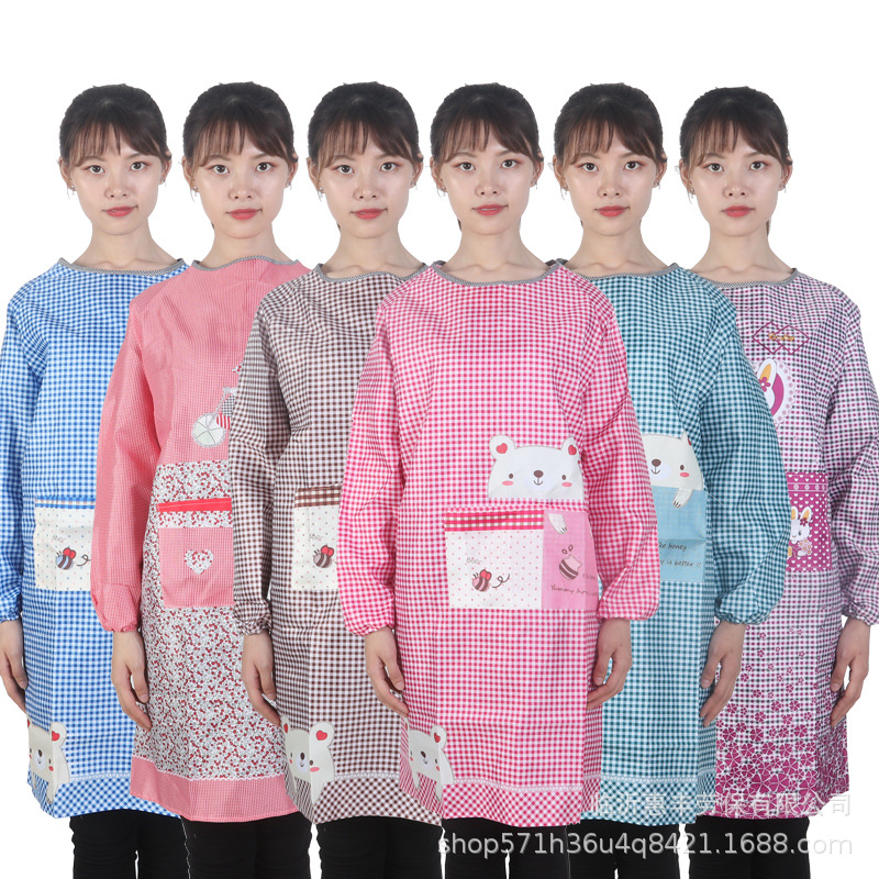 Apron Upside-down Coat Fashionable Korean Style Long Sleeve Men&#039;s and Women&#039;s Adult Smock Isolation Clothes Oil-Proof Kitchen Homewear Overalls