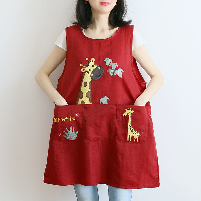 Japanese Cartoon Waterproof Oil-Proof Kitchen Overclothes Baking Floral Coffee Shop Painting Work Clothes Sleeveless Apron