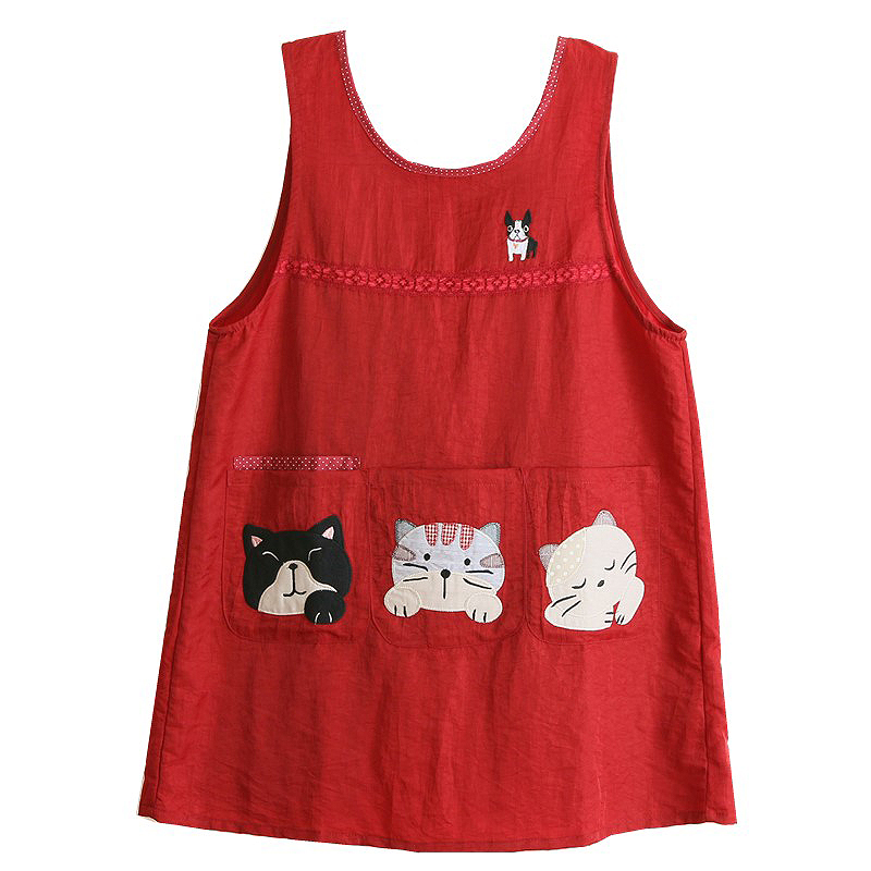Japanese Cartoon Waterproof Oil-Proof Kitchen Overclothes Baking Floral Coffee Shop Painting Work Clothes Sleeveless Apron