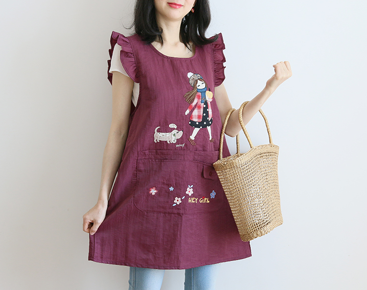 Japanese Cartoon Waterproof Oil-Proof Kitchen Overclothes Baking Floral Coffee Shop Painting Work Clothes Sleeveless Apron