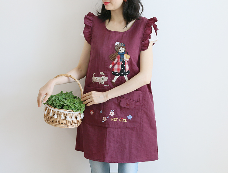 Japanese Cartoon Waterproof Oil-Proof Kitchen Overclothes Baking Floral Coffee Shop Painting Work Clothes Sleeveless Apron