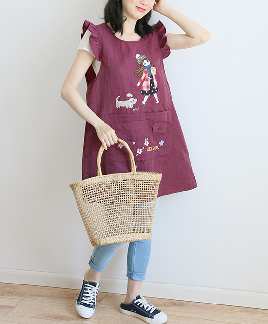 Japanese Cartoon Waterproof Oil-Proof Kitchen Overclothes Baking Floral Coffee Shop Painting Work Clothes Sleeveless Apron