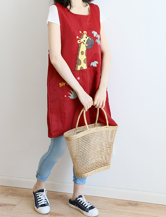 Japanese Cartoon Waterproof Oil-Proof Kitchen Overclothes Baking Floral Coffee Shop Painting Work Clothes Sleeveless Apron