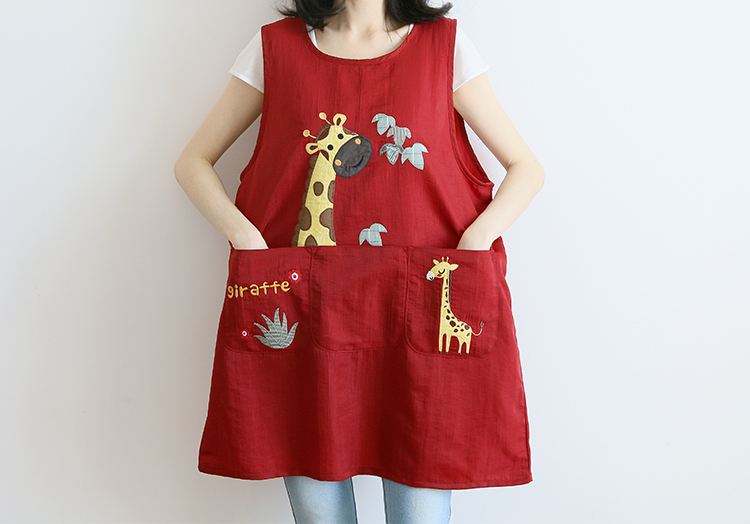Japanese Cartoon Waterproof Oil-Proof Kitchen Overclothes Baking Floral Coffee Shop Painting Work Clothes Sleeveless Apron