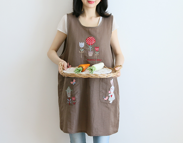 Japanese Cartoon Waterproof Oil-Proof Kitchen Overclothes Baking Floral Coffee Shop Painting Work Clothes Sleeveless Apron