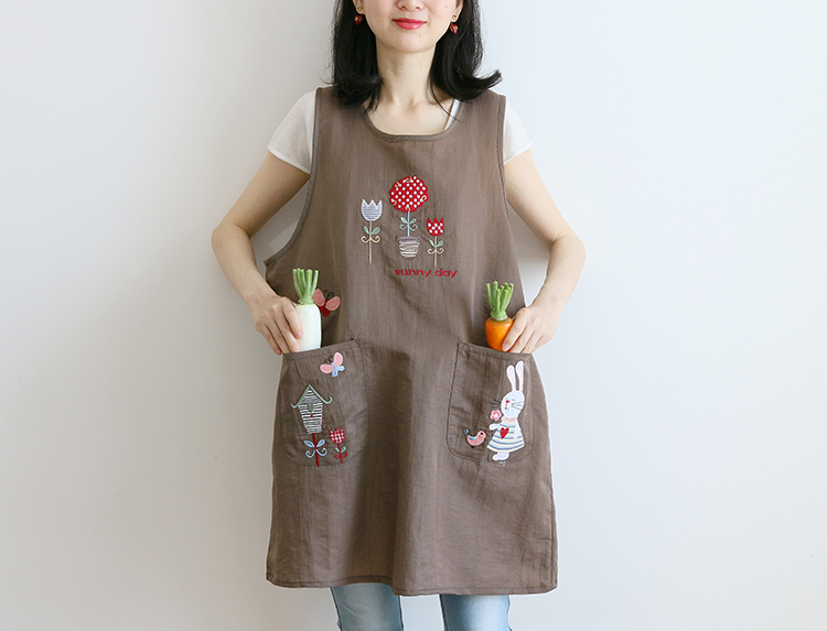 Japanese Cartoon Waterproof Oil-Proof Kitchen Overclothes Baking Floral Coffee Shop Painting Work Clothes Sleeveless Apron