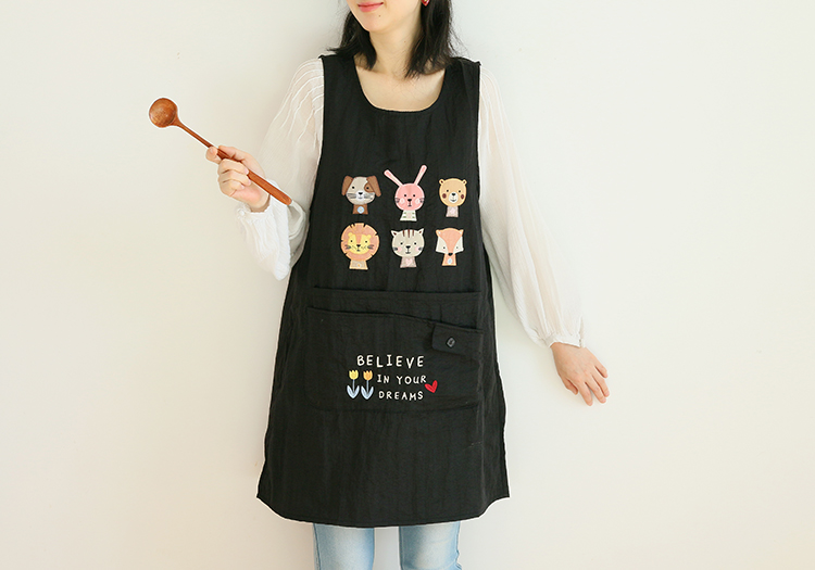 Japanese Cartoon Waterproof Oil-Proof Kitchen Overclothes Baking Floral Coffee Shop Painting Work Clothes Sleeveless Apron