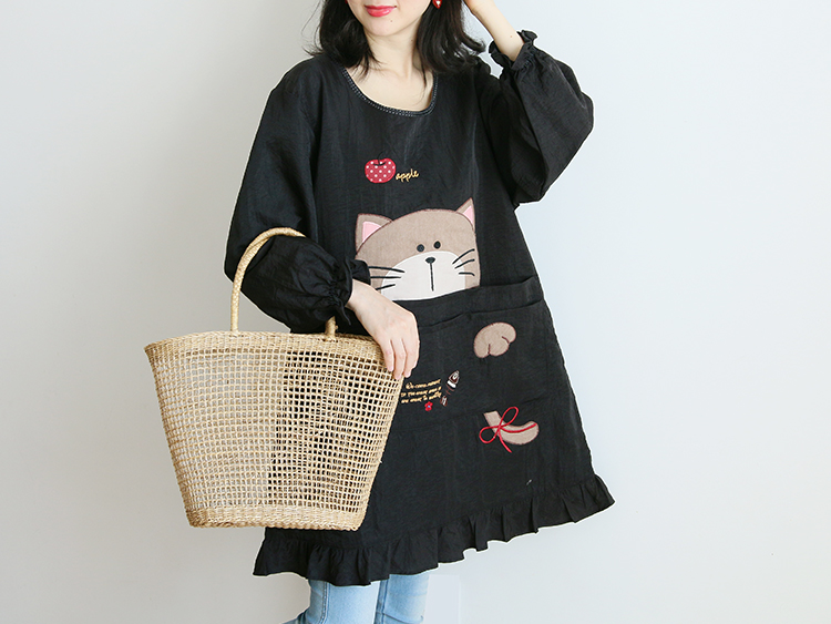 Japanese Cartoon Waterproof Oil-Proof Kitchen Overclothes Baking Floral Coffee Shop Painting Work Clothes Sleeveless Apron