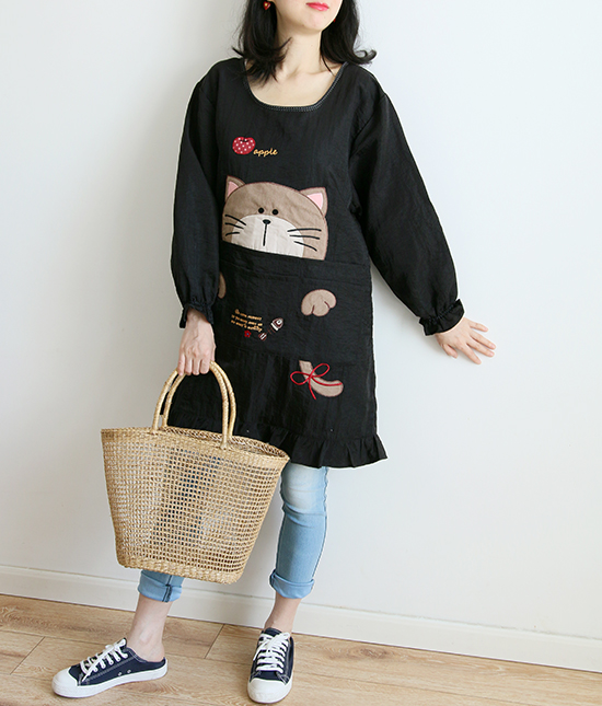 Japanese Cartoon Waterproof Oil-Proof Kitchen Overclothes Baking Floral Coffee Shop Painting Work Clothes Sleeveless Apron