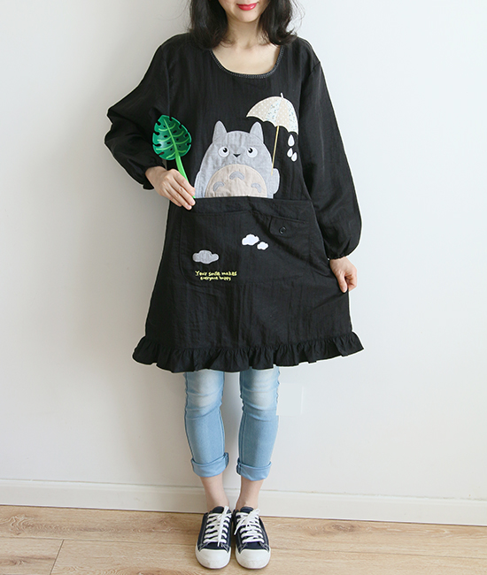 Japanese Cartoon Waterproof Oil-Proof Kitchen Overclothes Baking Floral Coffee Shop Painting Work Clothes Sleeveless Apron