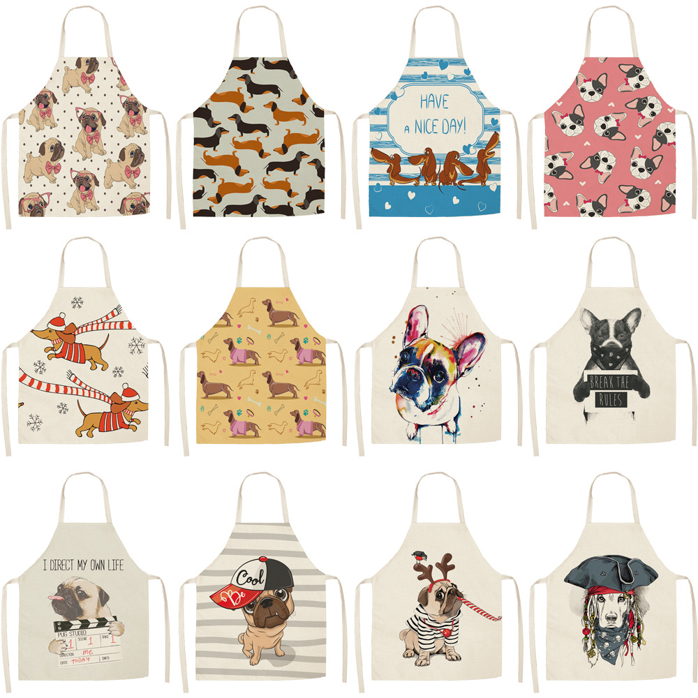 Amazon Foreign Trade Apron Linen Creative Cute Dog Apron Manufacturers Support Graphic Customization Wq0027