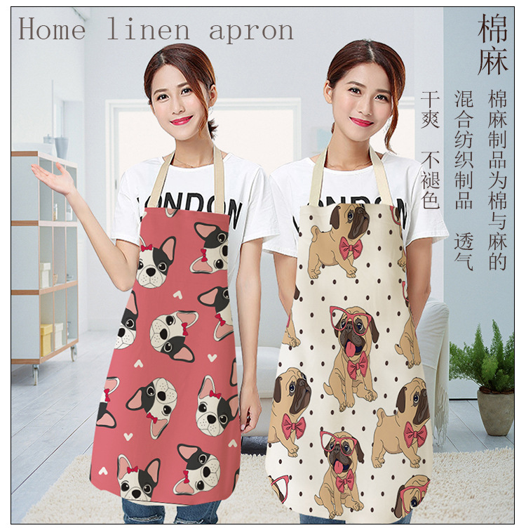 Amazon Foreign Trade Apron Linen Creative Cute Dog Apron Manufacturers Support Graphic Customization Wq0027