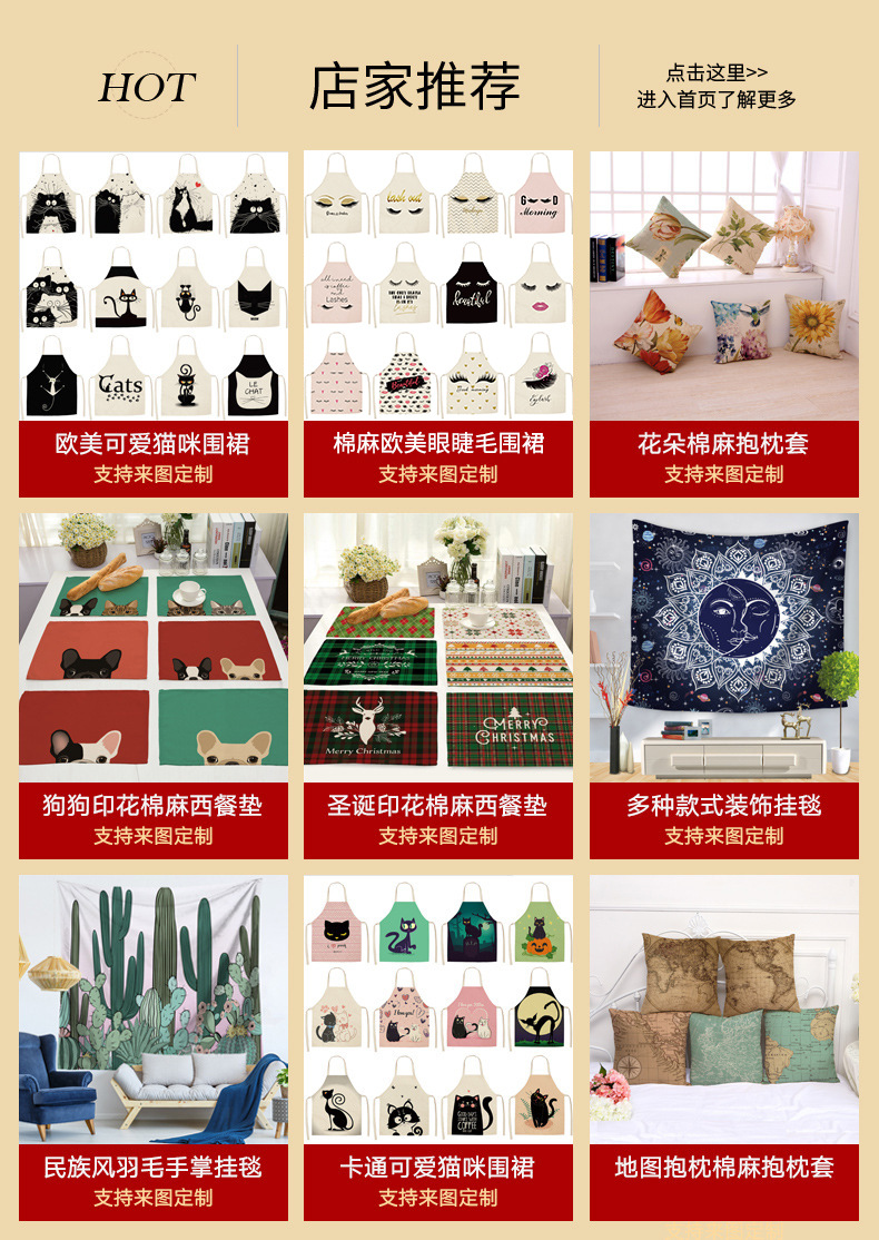 Amazon Foreign Trade Apron Linen Creative Cute Dog Apron Manufacturers Support Graphic Customization Wq0027