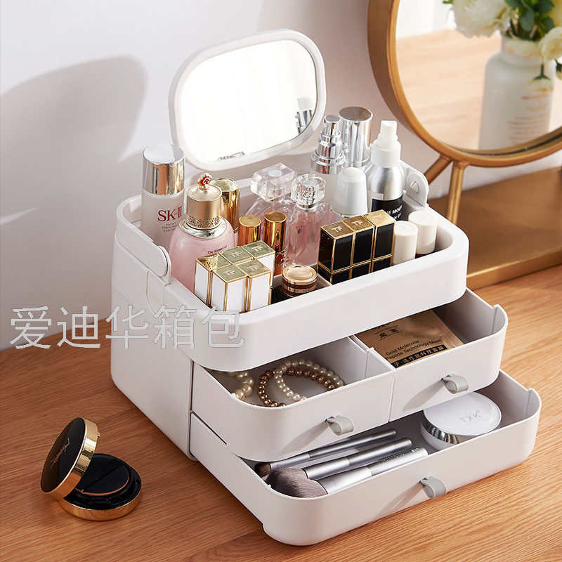 Hot New Cosmetic Storage Box Portable Belt Mirror Female Student Dormitory Lipstick Skin Care Products Mask Storage Rack