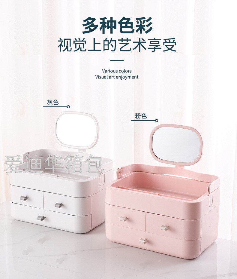 Hot New Cosmetic Storage Box Portable Belt Mirror Female Student Dormitory Lipstick Skin Care Products Mask Storage Rack