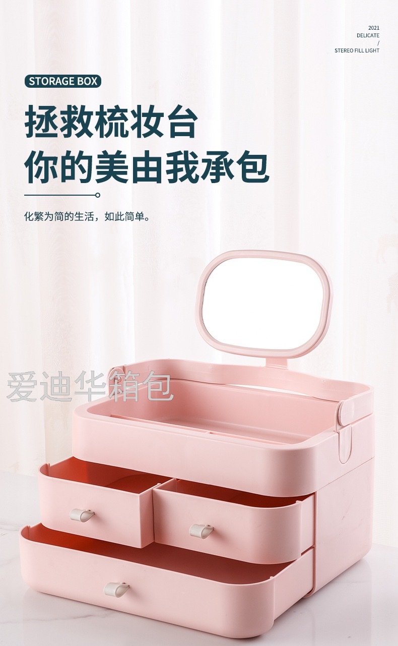 Hot New Cosmetic Storage Box Portable Belt Mirror Female Student Dormitory Lipstick Skin Care Products Mask Storage Rack