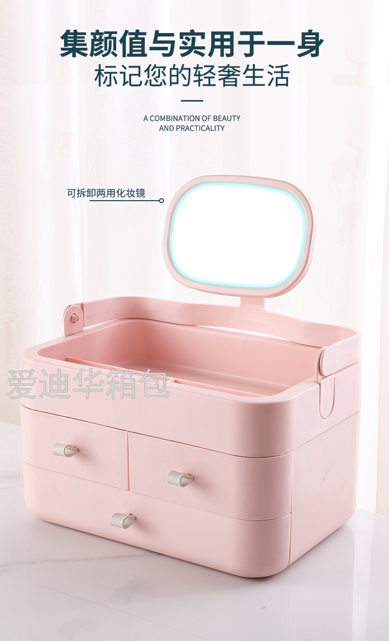 Hot New Cosmetic Storage Box Portable Belt Mirror Female Student Dormitory Lipstick Skin Care Products Mask Storage Rack