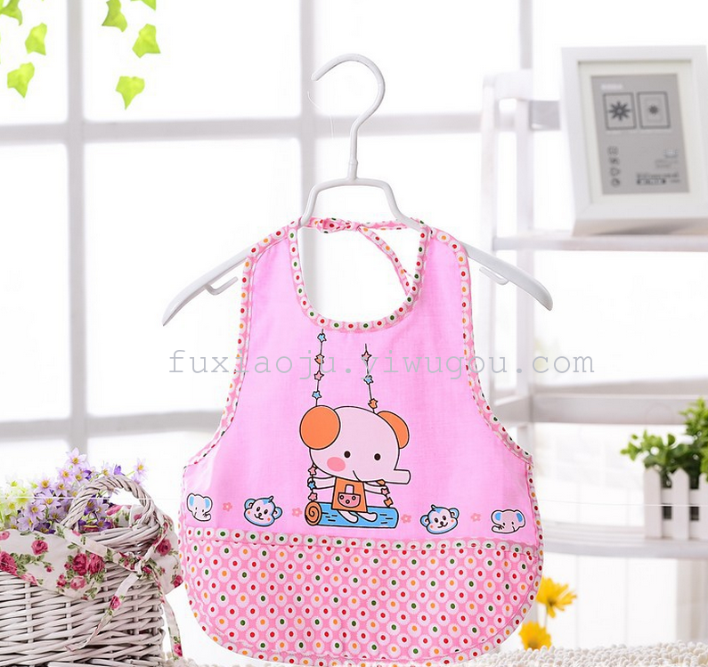 Baby elephant stamp tie apron cotton waterproof children bib rice bag