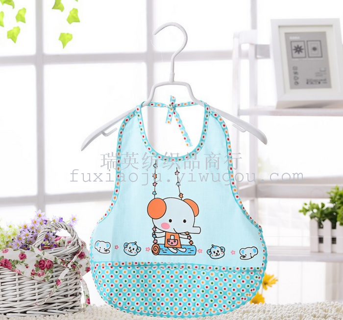 Baby elephant stamp tie apron cotton waterproof children bib rice bag