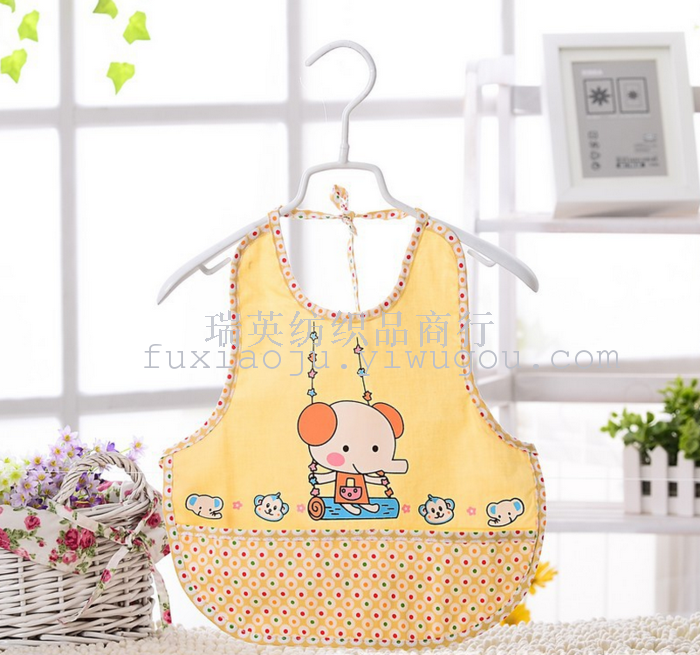 Baby elephant stamp tie apron cotton waterproof children bib rice bag