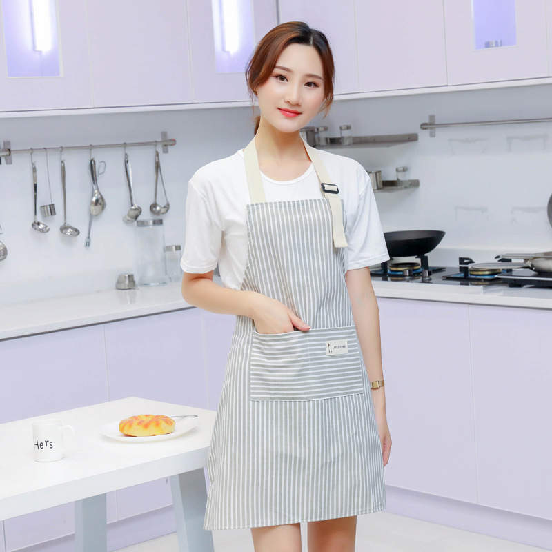 Korean version of the fashion cotton and linen apron color strip adult sleeveless waterproof and oil proof apron simple apron advertising custom