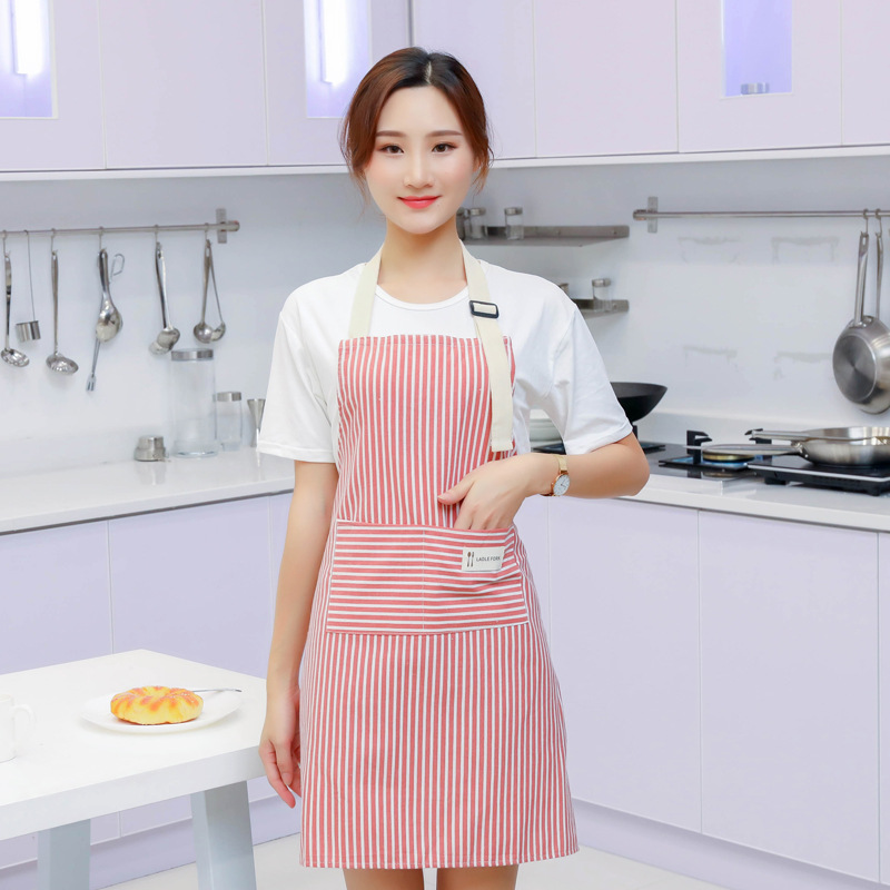 Korean version of the fashion cotton and linen apron color strip adult sleeveless waterproof and oil proof apron simple apron advertising custom