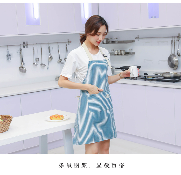Korean version of the fashion cotton and linen apron color strip adult sleeveless waterproof and oil proof apron simple apron advertising custom