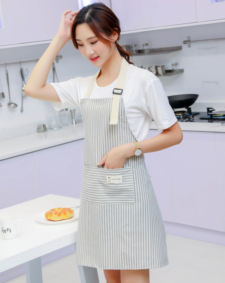 Korean version of the fashion cotton and linen apron color strip adult sleeveless waterproof and oil proof apron simple apron advertising custom