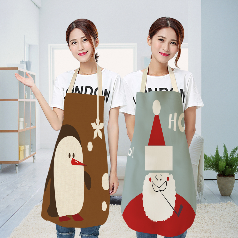 Linen Creative Apron Letter Christmas Home Cooking Apron Studio Antifouling Apron Sleeveless Halter Apron