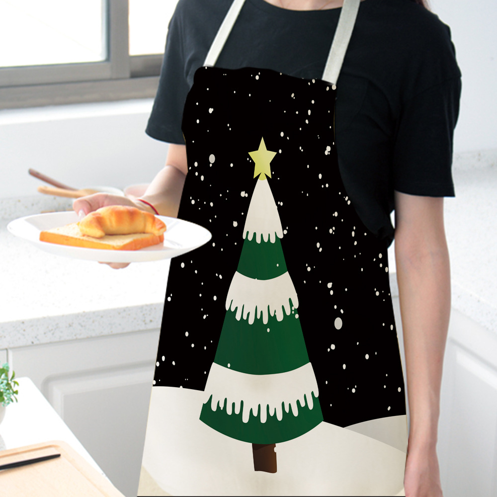 Linen Creative Apron Letter Christmas Home Cooking Apron Studio Antifouling Apron Sleeveless Halter Apron