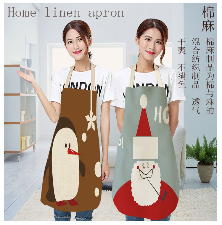 Linen Creative Apron Letter Christmas Home Cooking Apron Studio Antifouling Apron Sleeveless Halter Apron