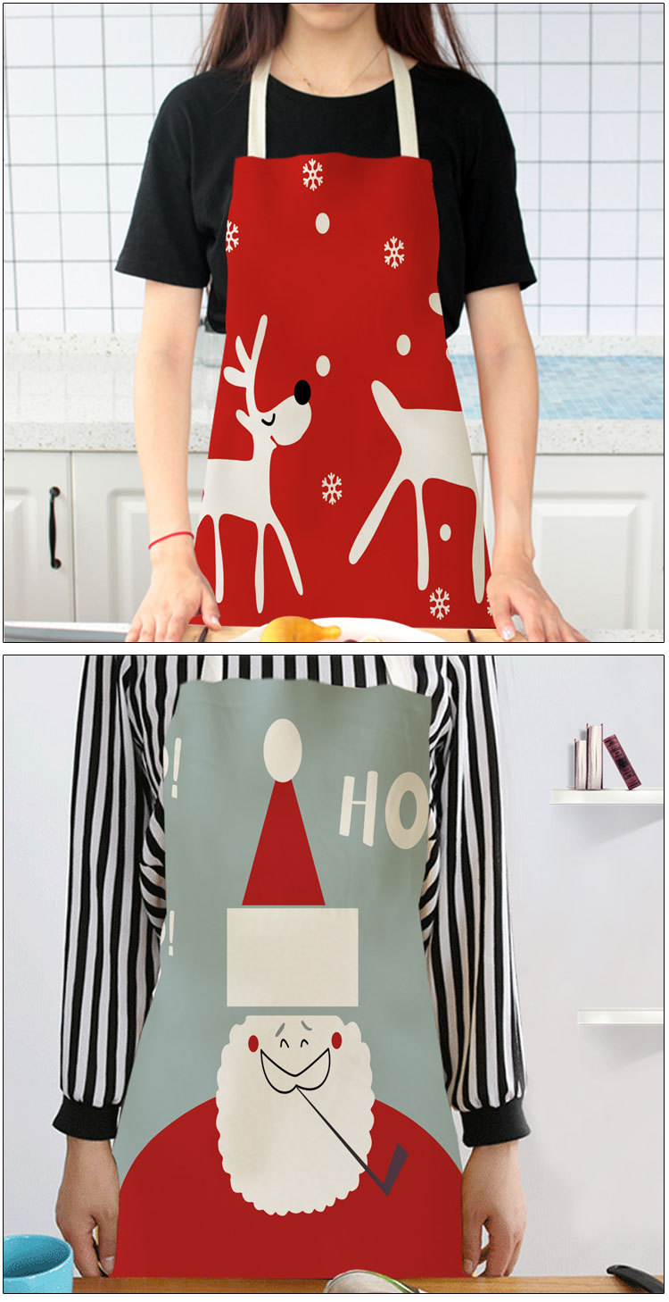 Linen Creative Apron Letter Christmas Home Cooking Apron Studio Antifouling Apron Sleeveless Halter Apron